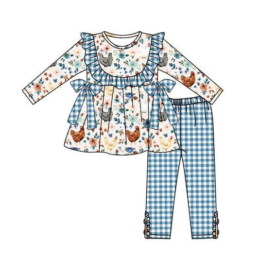 Baby Girls Chicken Bows Tunic Top Legging Outfits Clothes Sets Preorder(moq 5)