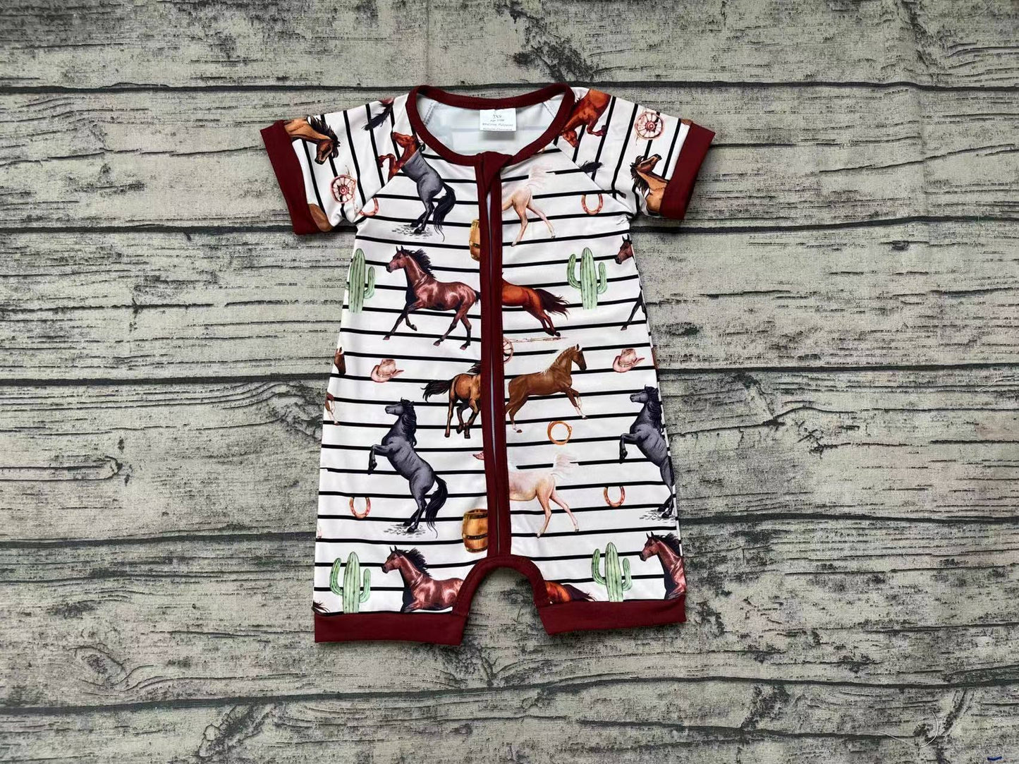 Baby Infant Boys Horse Stripes Zip Rompers