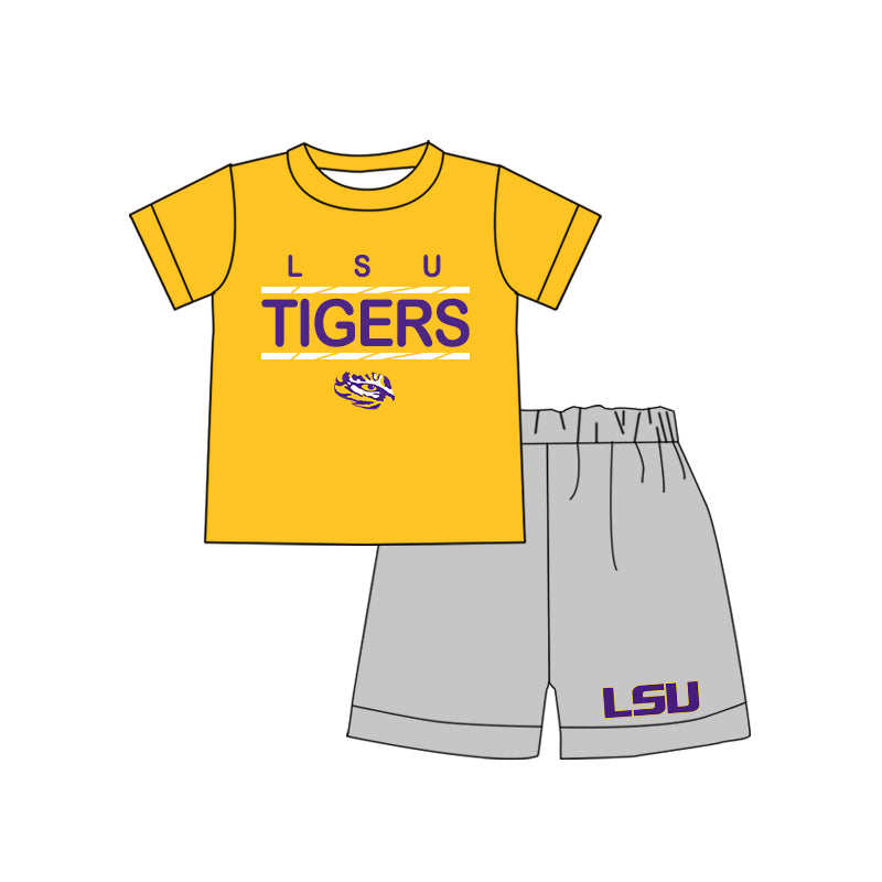 Preorder moq 5 Baby Boys Tigers LSU Shirts Shorts Summer outfits sets