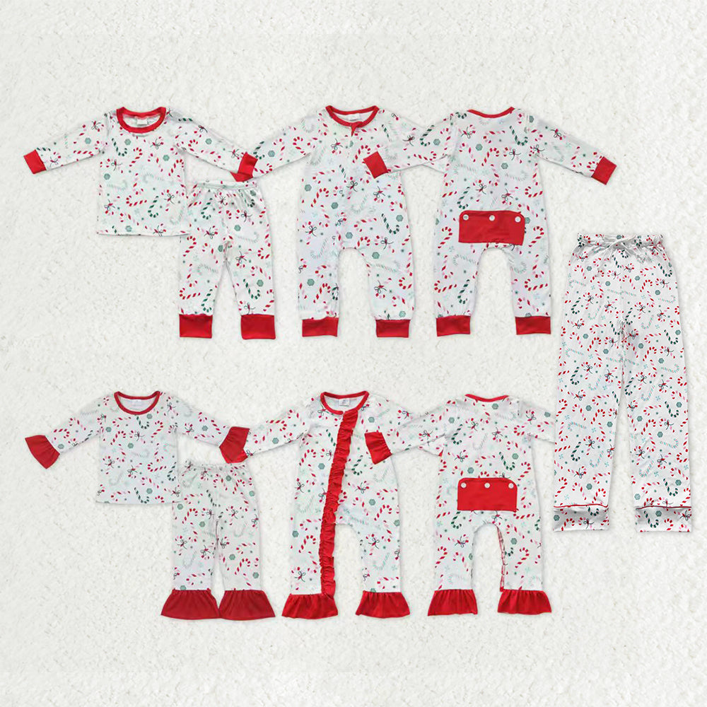 Family Sibling Candy Cane Snowflake Top Pants Christmas Pajamas Sets Zipper Footie Rompers Women Pants