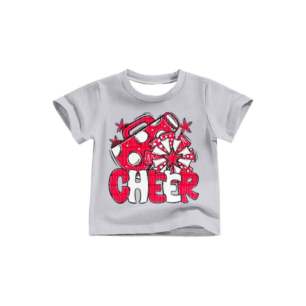 Preorder (moq 5)Baby Girls Red White Cheer Team Short Sleeve Tee Shirts Tops