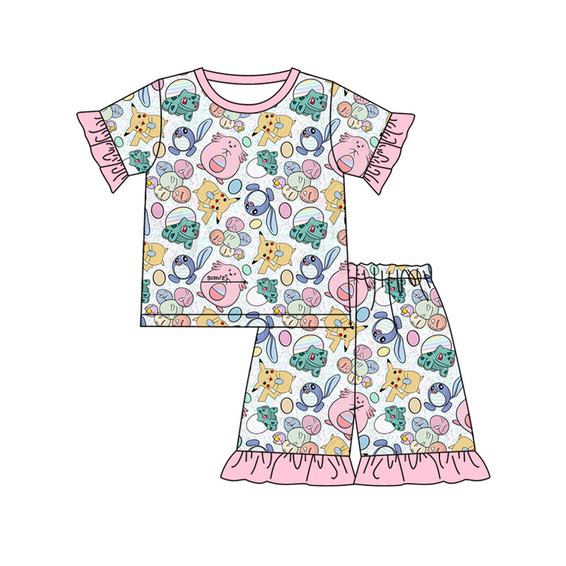 Preorder (moq 5)Baby Girls Cartoon Mouse Top Ruffle Shorts Pajamas Clothes Sets