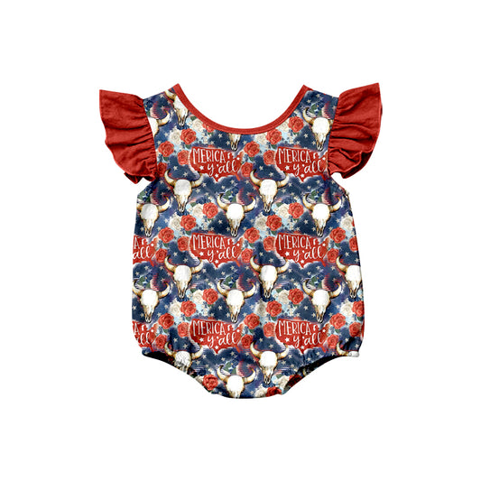 Baby Infant Girls 4th Of July Cows Flowers Rompers preorder(moq 5)