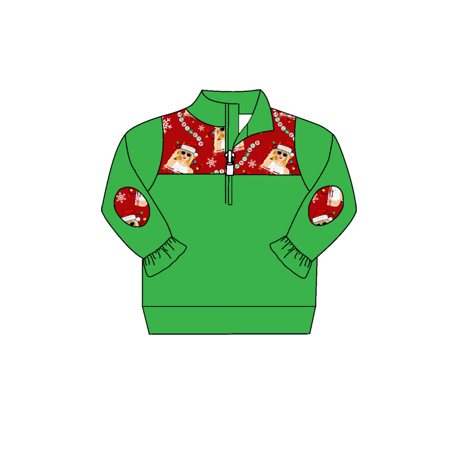 Baby Girls Christmas Singer Era Ruffle Zip Pullovers Tops Preorder(moq 5)
