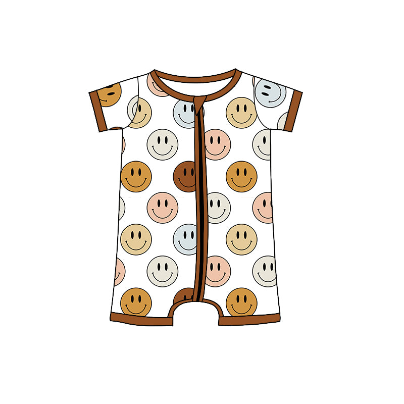 Baby Boys Brown Smile Zip Short Sleeve Rompers preorder(moq 5)