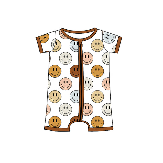 Baby Boys Brown Smile Zip Short Sleeve Rompers preorder(moq 5)