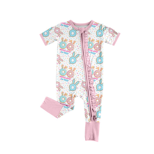 Infant Baby Girls Pink Easter Donuts Ears Zip Rompers preorder(moq 5)