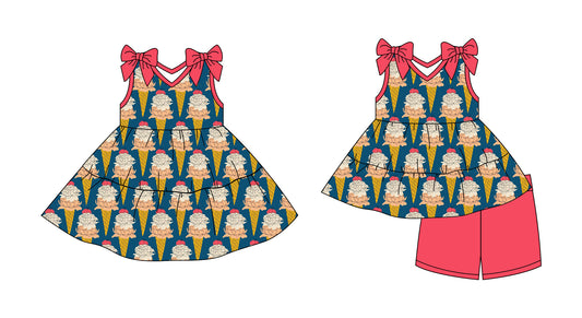Preorder moq 5 Custom Baby Girls Peach Ice Creams Tunic Short Set Knee Length Dresses