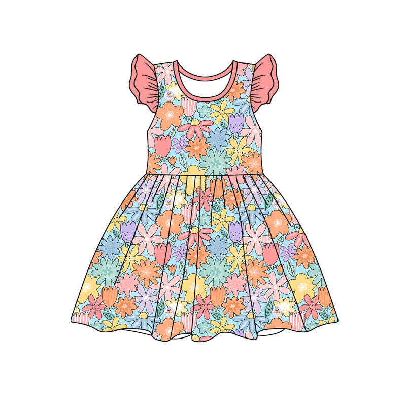 Preorder (moq 5)Baby Girls Flowers Pink Knee Length Dresses