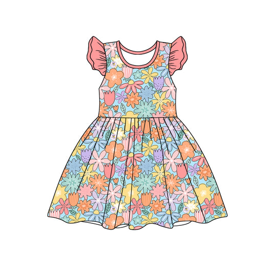 Preorder (moq 5)Baby Girls Flowers Pink Knee Length Dresses