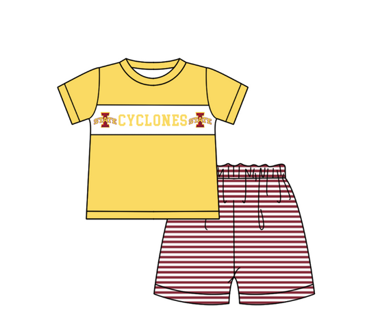 Preorder (moq 5)Baby Boys Short Sleeve Cyclones Top Stripe Shorts Team Clothes Sets