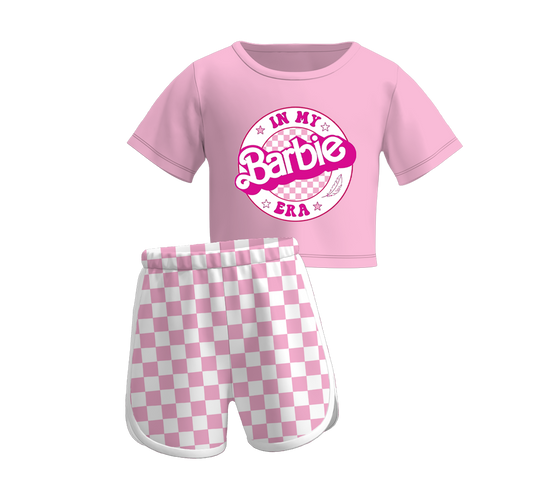 Baby Girls Doll Era Short Sleeve Top Pink Checkered Shorts Clothes Sets preorder (moq 5)