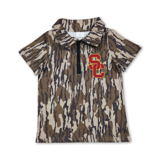Preorder (moq 5)Baby Boys Short Sleeve Olive Wood Camo SC Team Zip Pullovers Top