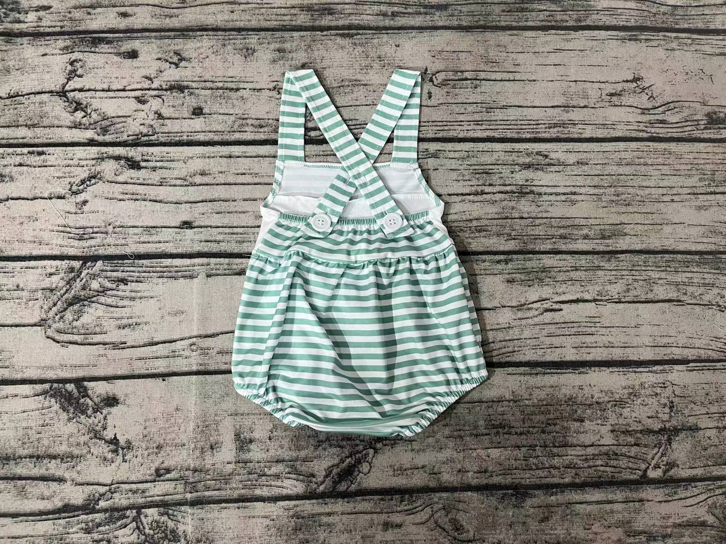 Baby Infant Boys Green Stripes Crabs Straps Rompers