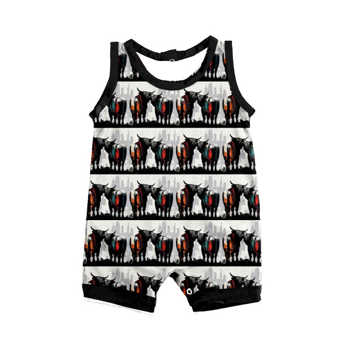 Baby Infant Boys Black Western Cows Summer Rompers preorder(moq 5)