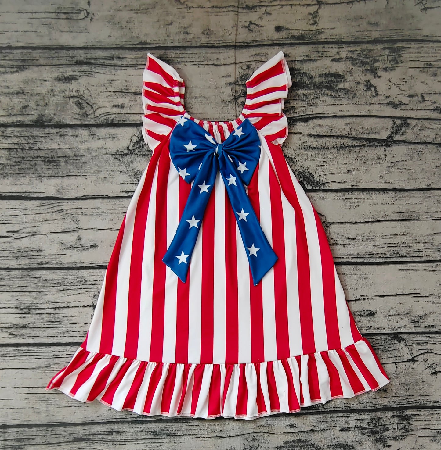 Baby Girls 4Th Of July Red Stripes Big Bow Knee Length Dresses
