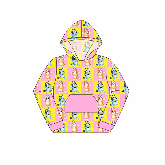 Baby Girls Pink Checkered Dogs Hooded Tops Preorder(moq 5)