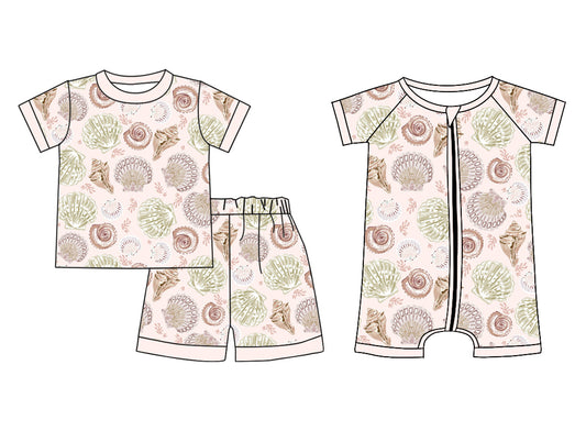 Preorder(moq 5 each)Sibling Baby Girls Pink Seashells Top Shorts Pajamas Rompers Clothes Sets