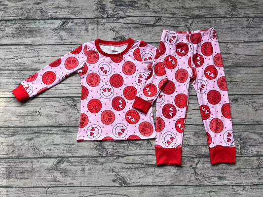 Baby Girls Valentines Pink Red Smile Shirts Pants Pajamas Clothes Sets