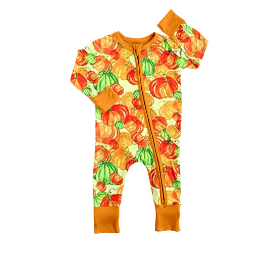 Baby Infant Fall Pumpkin Long Sleeve Zip Rompers preorder(moq 5)