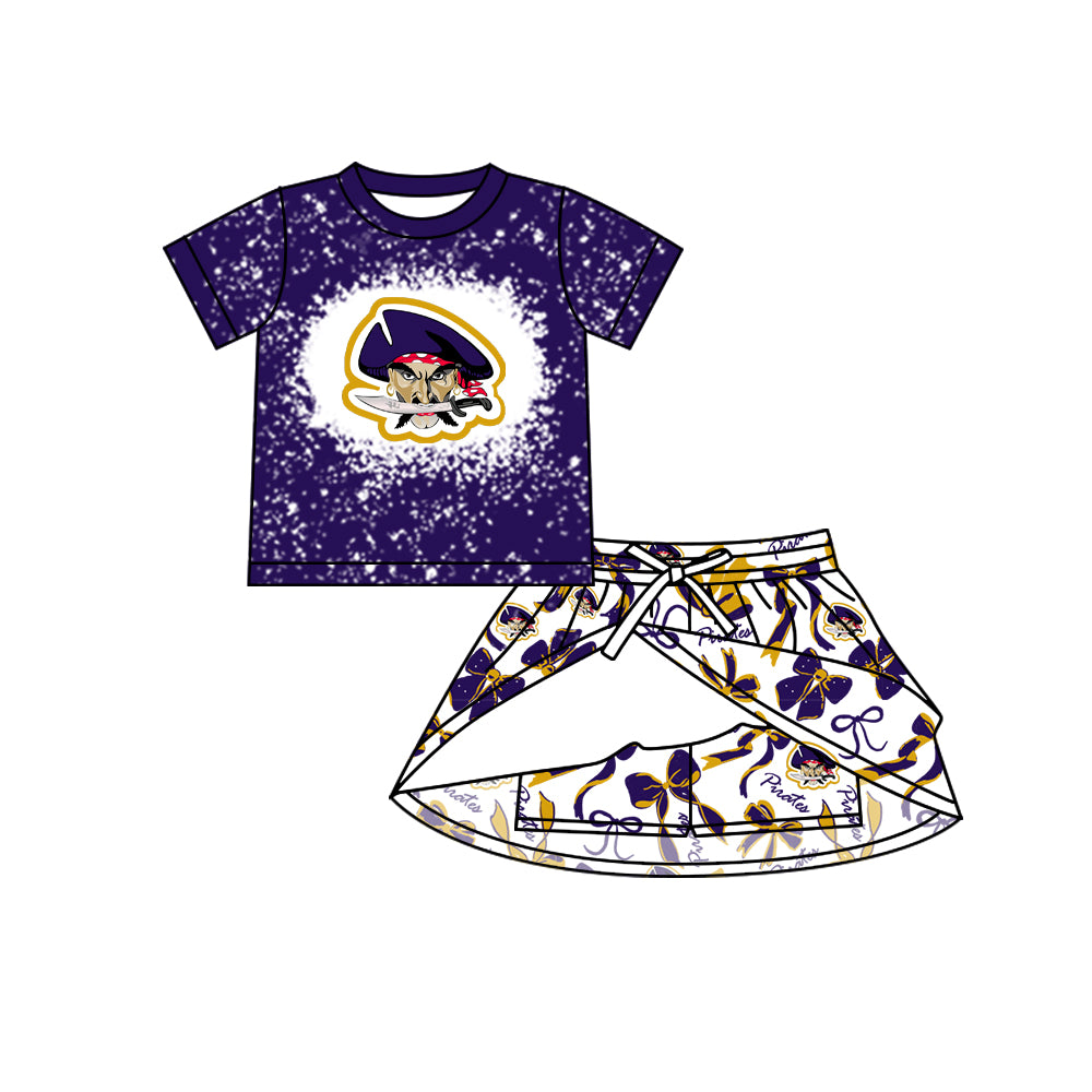 Preorder (moq 5)Baby Girls Pirates Top Bows Skorts Team Clothes Sets