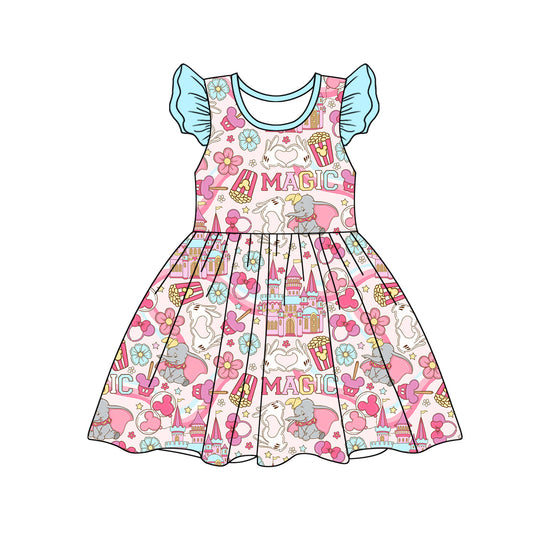 Preorder (moq 5)Baby Girls Elephant Castle Pearl Knee Length Dresses