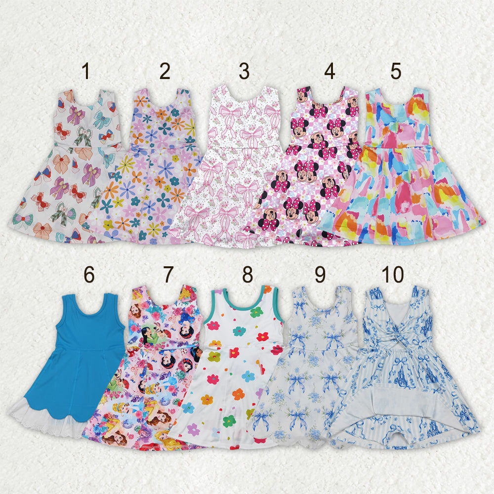 Sibling Baby Girls Sleeveless Flower Bows Yoga Active Shorts Knee Length Dresses