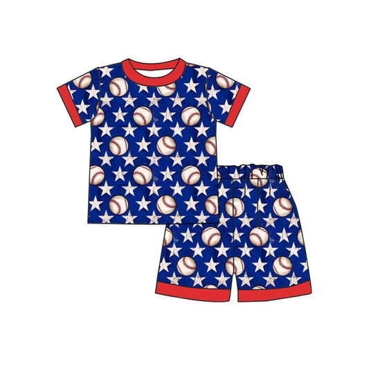 Baby Boys Baseball Stars Short Sleeve Top Shorts Pajamas Clothes Sets preorder(moq 5)