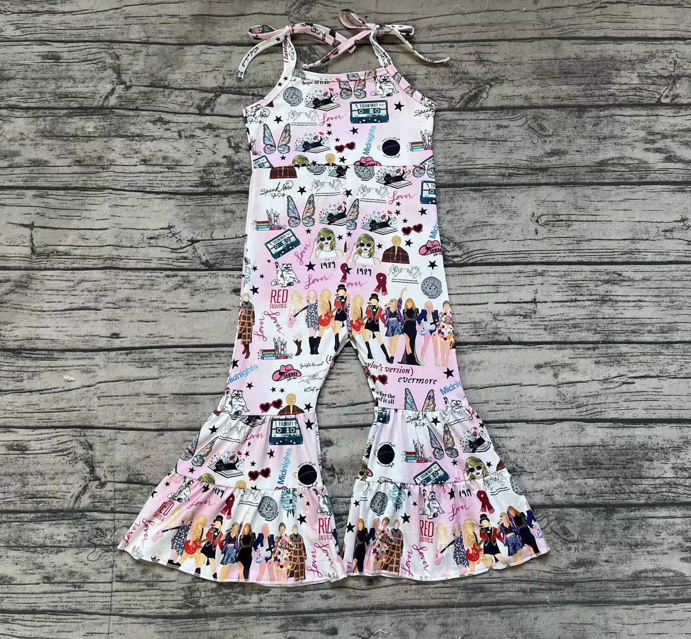 Baby Girls Pink Singer Butterfly Straps Jumpsuits