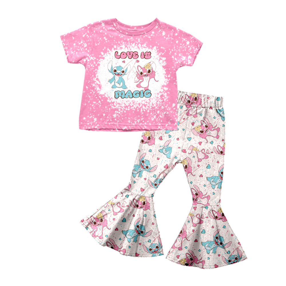 Baby Girls Cartoon Valentines Mouse Hearts Top Bell Pants Clothes Sets preorder(moq 5)