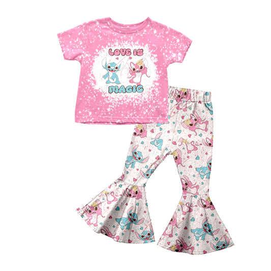 Baby Girls Cartoon Valentines Mouse Hearts Top Bell Pants Clothes Sets preorder(moq 5)