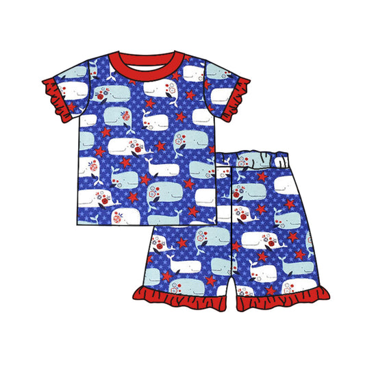 Baby Girls 4th Of July Whale Shirt Shorts Pajamas Boutique Outfits Sets preorder(moq 5)