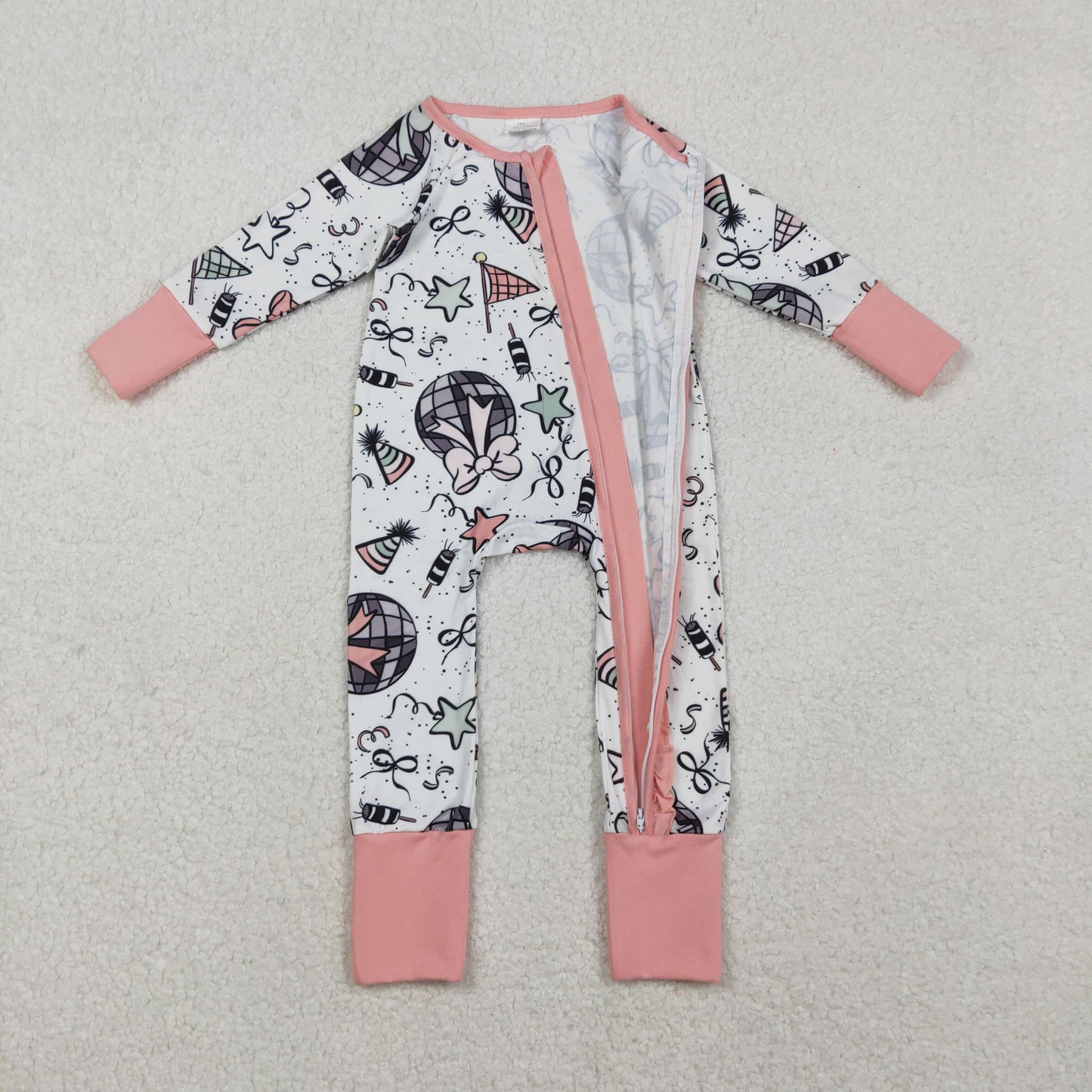 Baby Girls Happy New Year Ruffle Zipper Footie Rompers