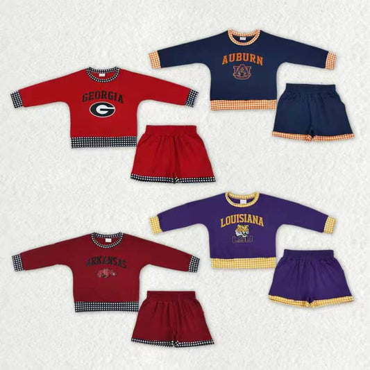 Sibling Baby Girls Vinyl Team Long Sleeves Top Pockets Short Clothes Sets