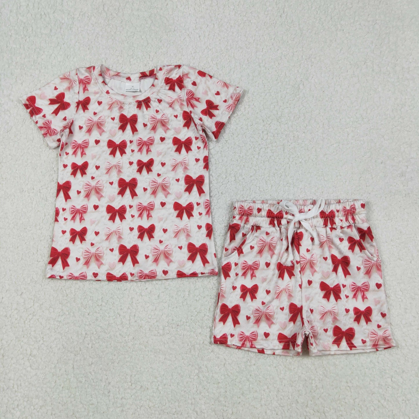Baby Girls Hearts Bows Top Pockets Shorts Valentines Clothes Sets