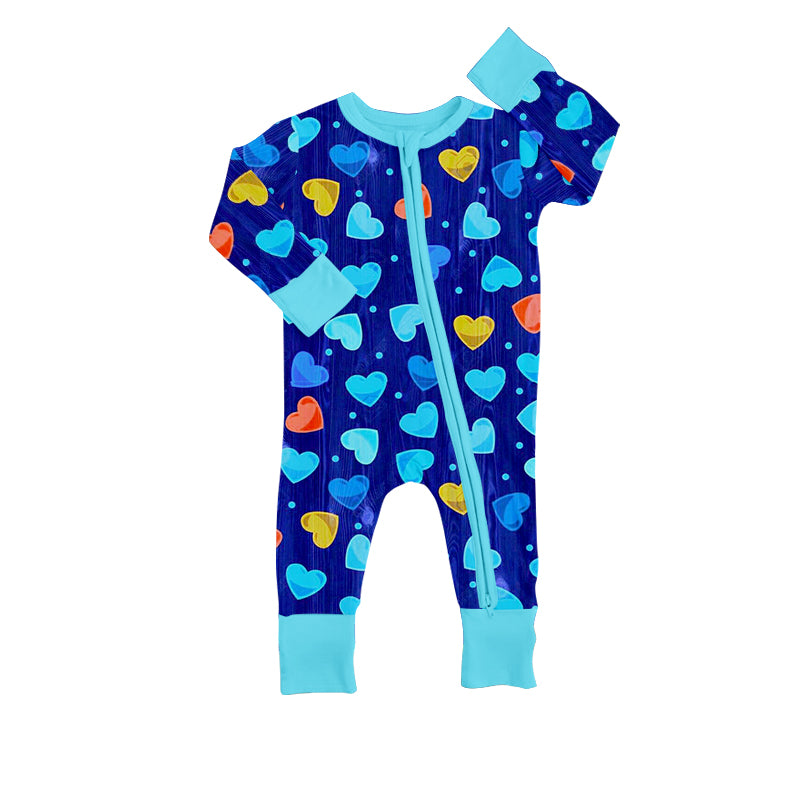 Baby Boys Valentines Blue Hearts Long Sleeve Rompers preorder(moq 5)