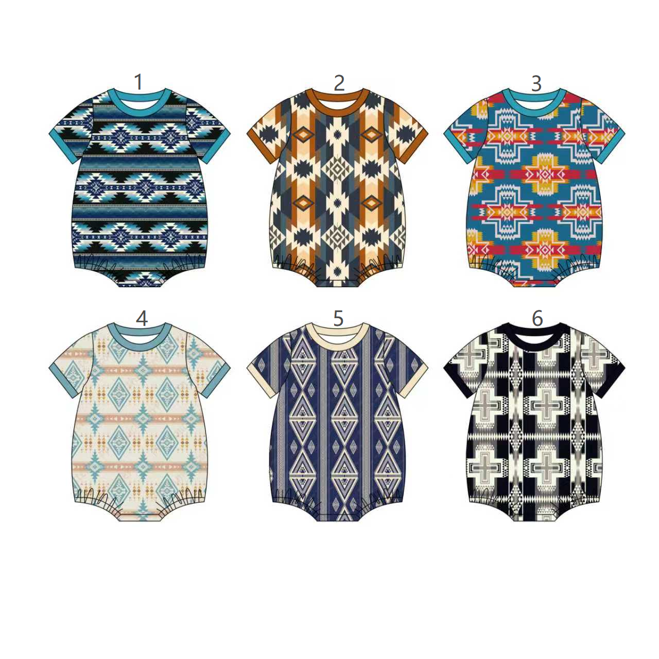 Preorder moq 5 (each item)Baby Boys Short Sleeve Western Aztec Rompers