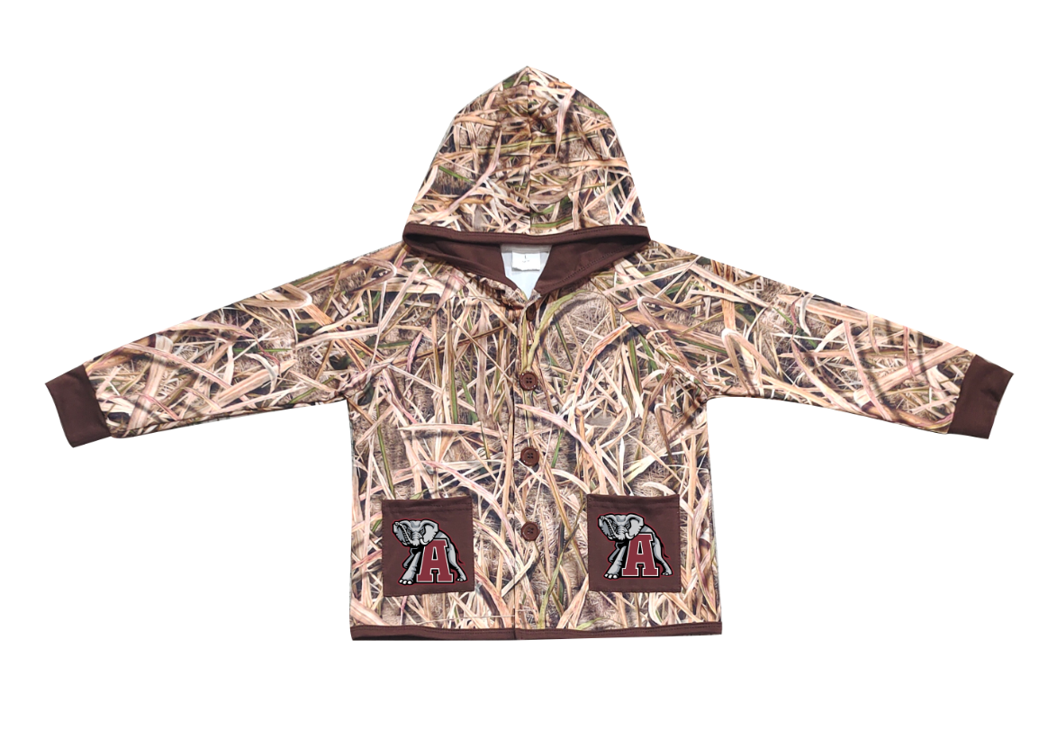 Preorder (moq 5)Baby Boys Khaki Leaves Camo A Elephants Pockets Team Button Hoodie Jackets Top
