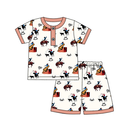 Preorder (moq 5)Baby Boys Western Rodeo Brand Shirt Top Shorts Pajamas Outfits