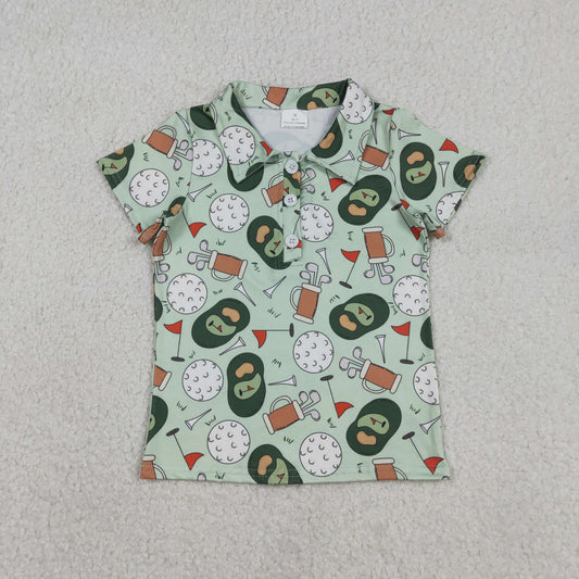 Baby Boys Green Golf Flags Team Button Polo Shirts Top
