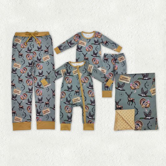 Family Sibling Baby Boys Go Hunting Rompers Pajamas Sets Blanket Adult Men Pants