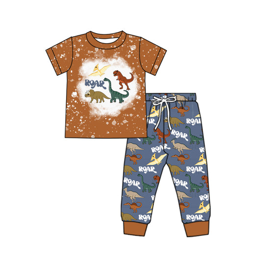 Baby Boys Khaki Dinosaurs Roar Shirt Top Pants Sets preorder(MOQ 5)