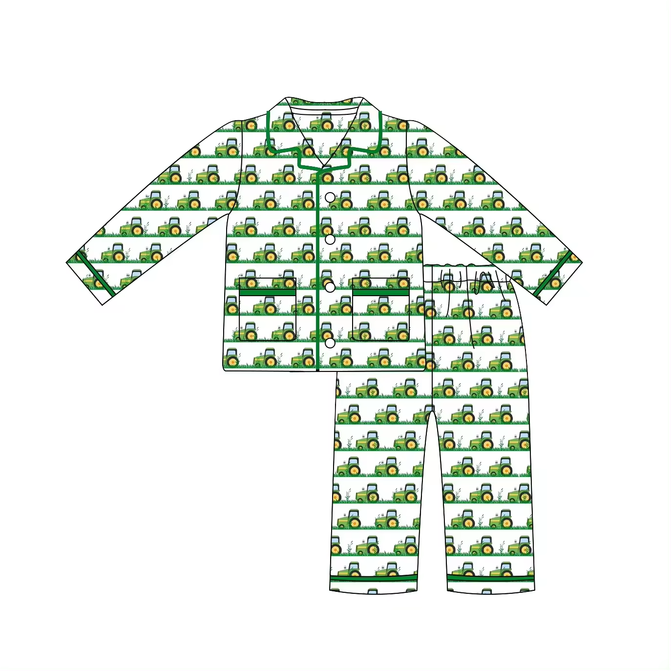 Baby Boys Green Tractor Shirt Pants Pajamas Clothes Sets Preorder(moq 5)