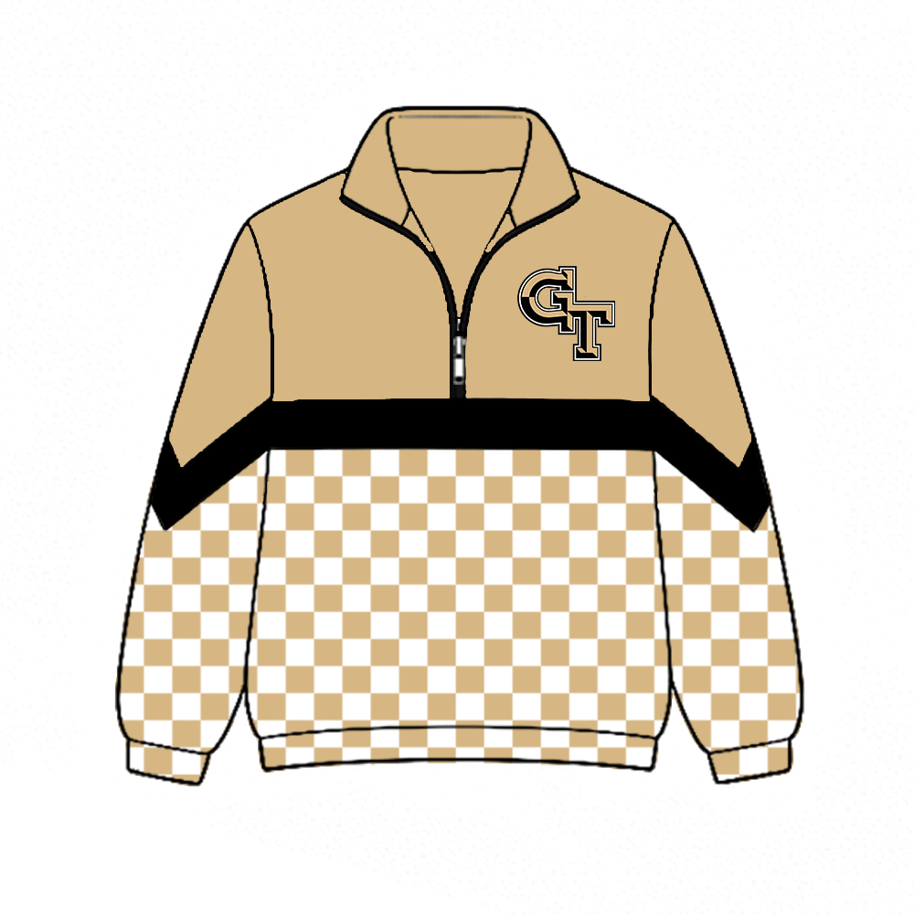 Preorder (moq 5)Baby Boys Gold Black Checked Long Sleeve GT Zip Team Pullovers Top