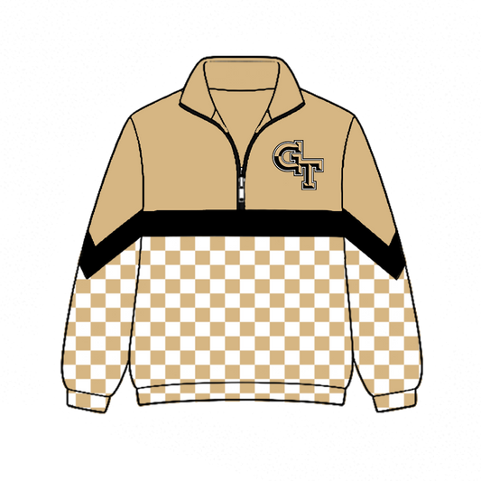 Preorder (moq 5)Baby Boys Gold Black Checked Long Sleeve GT Zip Team Pullovers Top