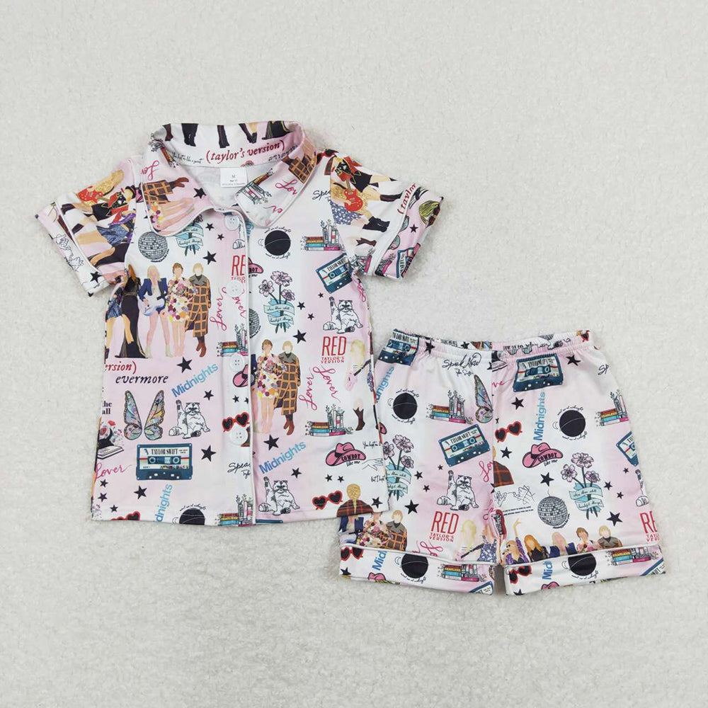 Baby Girls Singer Sibling Buttons Shirts Shorts Pajamas Clothes Sets