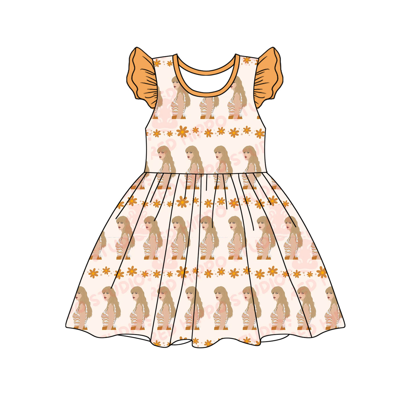 Preorder (moq 5)Baby Girls Singer Orange Pearl Knee Length Dresses