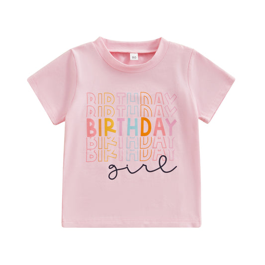 Baby Girls Birthday Girl Pink Short Sleeve Tee Tops Preorder(moq 5)
