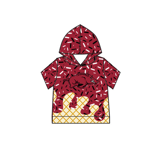 Preorder (moq 5)Baby Boys Drip Sprinkles Red Arkansas Team Short Sleeves Hoodies Top