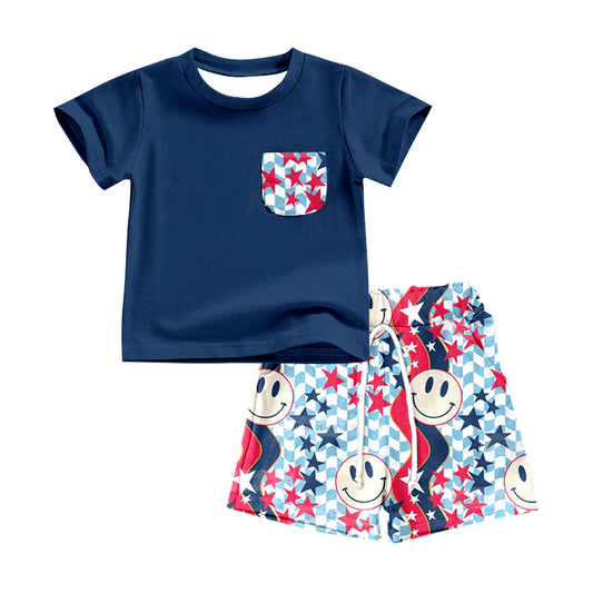 Baby Boys Stars Smile Pocket Shirt Shorts Outfits Sets preorder(moq 5)
